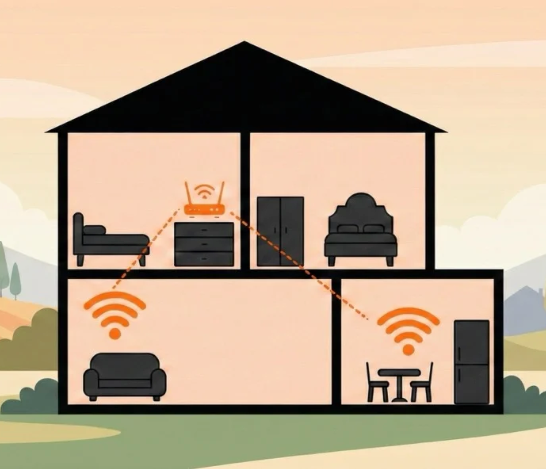 Casa com pontos adicionais distribuindo o sinal Wi-Fi